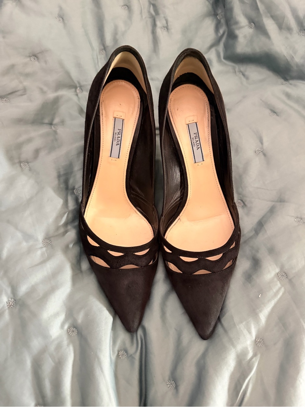 Prada Black Pointed Toe Cutout Suede Pumps
